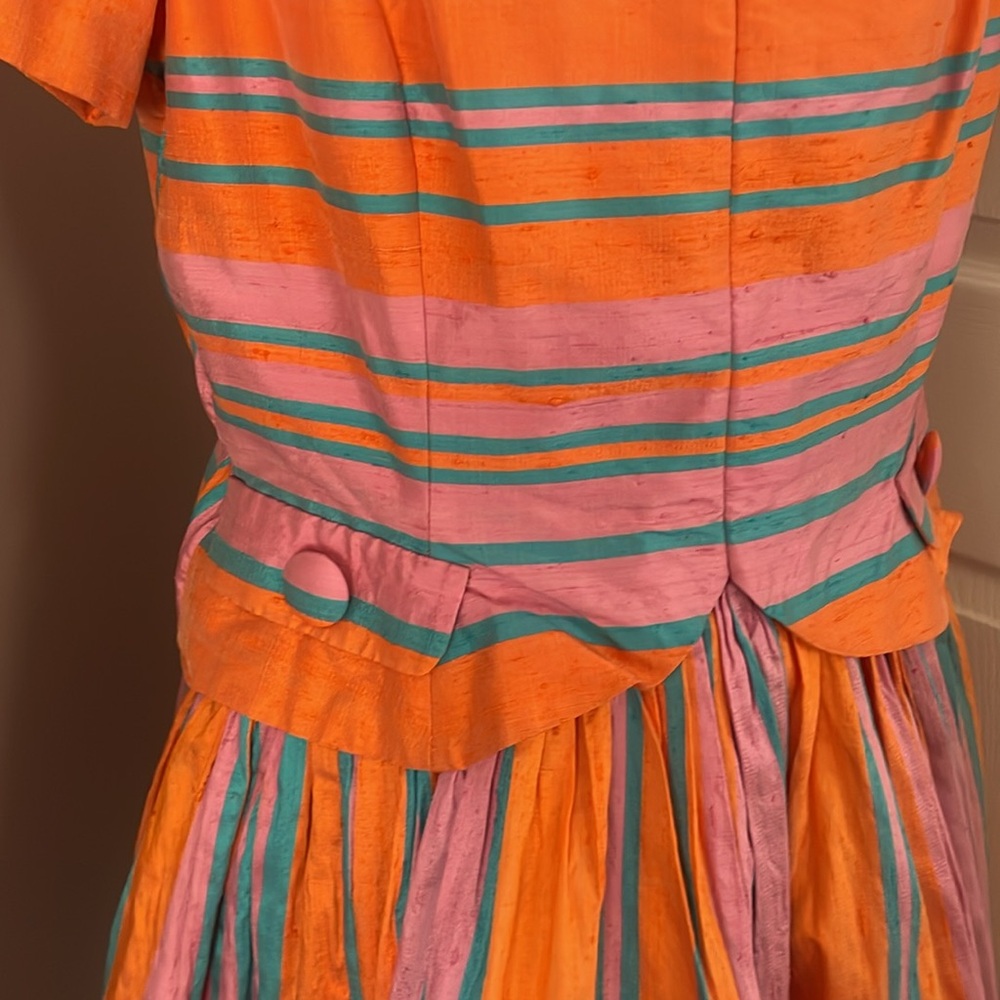 - Pia Rucci Silk Dress Stripe Short Sleeve Drop waist Size 14 - Picture 3 of 11